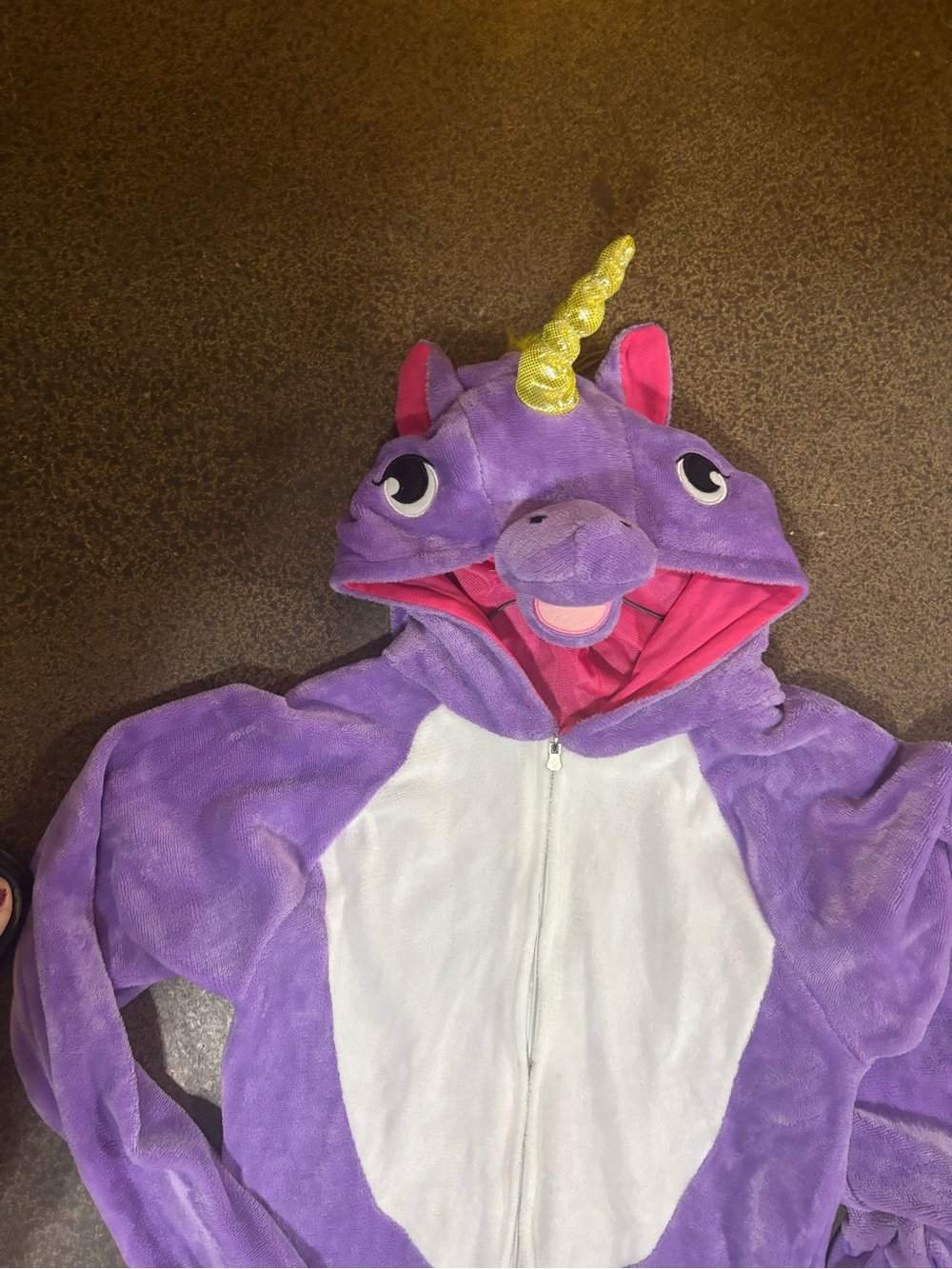 Purple Unicorn Adult Costume Hoodie with Gold Horn